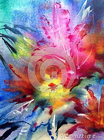 Watercolor abstract bright colorful textural background handmade . Painting of underwater world of coral reef. Modern seascape Stock Photo