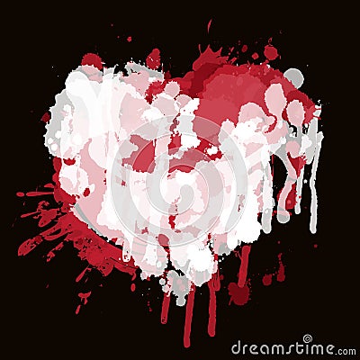 Watercolor abstract heart with red and white drops Vector Illustration
