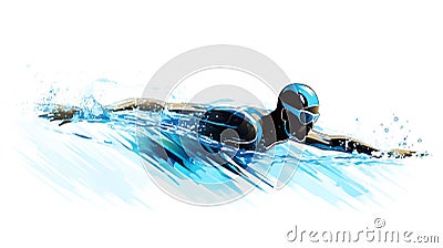 Watercolor abstract illustration of swimmer. Cartoon Illustration