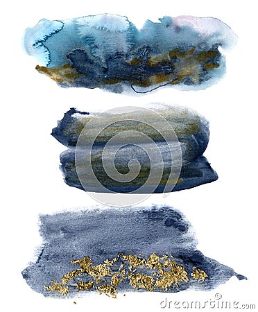 Watercolor abstract ocean gold texture. Hand painted sea or ocean abstract background. Aquatic illustration for design Cartoon Illustration