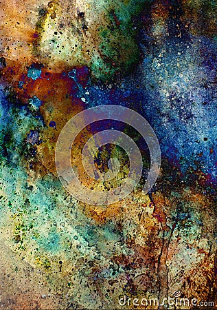 Watercolor abstract painting and computer collage. Color background with spots. Stock Photo