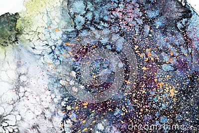 Watercolor abstract painting. Water colour drawing. Colorful blots texture background. Stock Photo