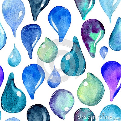 Watercolor abstract pattern with drops and rain. Hand painting. Watercolor. Seamless pattern for fabric, paper and other printing Stock Photo