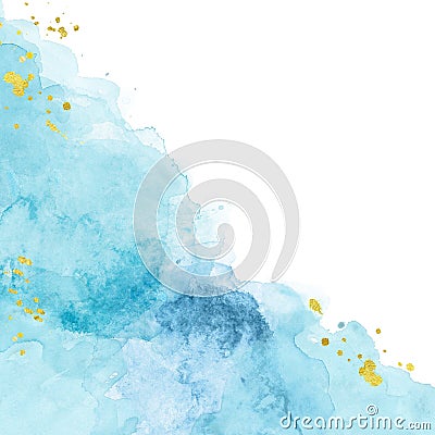 Watercolor abstract sea texture with light blue splashes of paint on white background. Artistic hand painted illustration. Cartoon Illustration