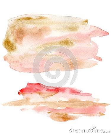 Watercolor abstract set with pink, gold, beige and red spot. Hand painted beautiful illustration isolated on white Cartoon Illustration