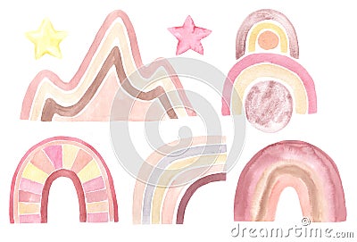 Watercolor aesthetic rainbows in warm pastel colors Stock Photo