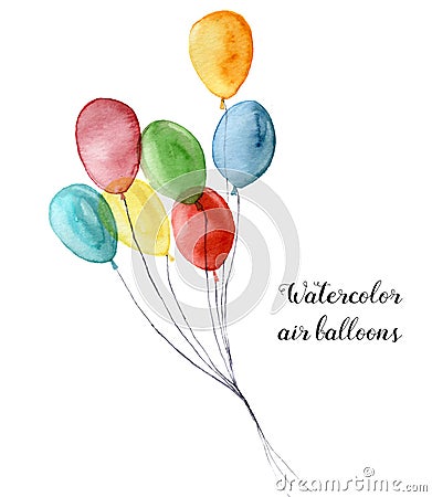 Watercolor air balloon. Hand painted party objects isolated on white background. Greeting object for design or print. Stock Photo