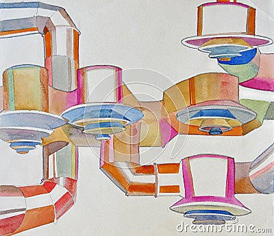 Watercolor of air ducts on the ceiling Stock Photo