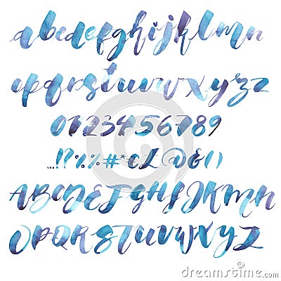 Watercolor Alphabet. Exclusive Custom Characters. Hand Lettering and Typographic art for Designs: Logo, for Poster Stock Photo