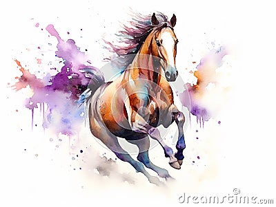 watercolor amazing jumping horse jumping a very high hurdle, equestrian competitions, horse clip art, watercolor style, ai, Cartoon Illustration