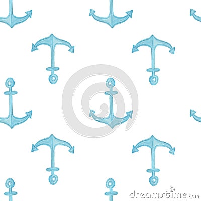 Watercolor anchor seamless pattern, painted by hand, vector image. Vector Illustration