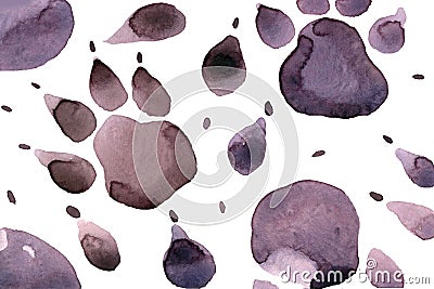 Watercolor animal background with feline purple footsteps Stock Photo