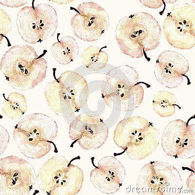 Watercolor apple slice seamless pattern Stock Photo