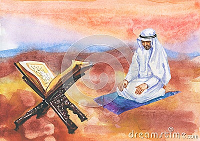 Man praying namaz Cartoon Illustration