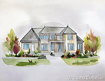 Watercolor of Architecte crÃ©ation dessin sur plan Stock Photo