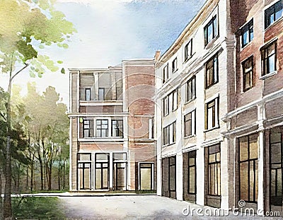 Watercolor of Architectural rendering of construction Stock Photo
