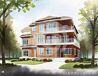 Watercolor of Architectural rendering of construction Stock Photo