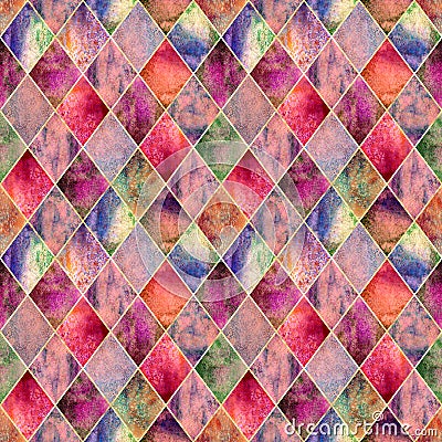 Argyle geometric abstract watercolor seamless pattern texture Stock Photo