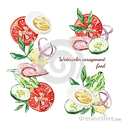 Watercolor arragement food Stock Photo