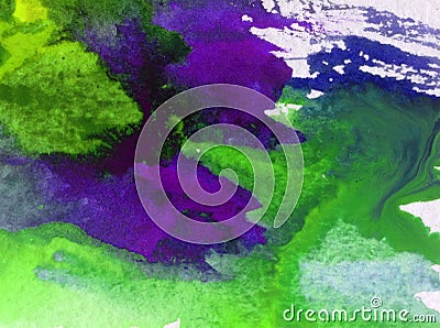 Watercolor art background creative fresh vibrant textured wet wash blurred overflow chaos Stock Photo