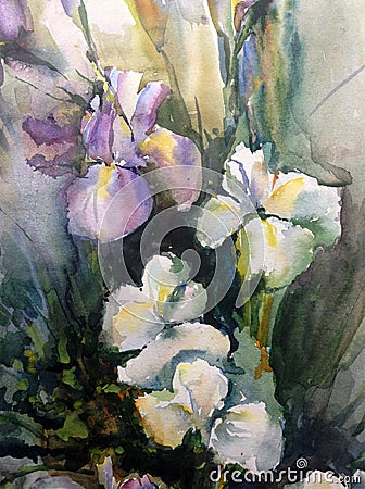 Watercolor art background colorful flower bouquet white Stock Photo