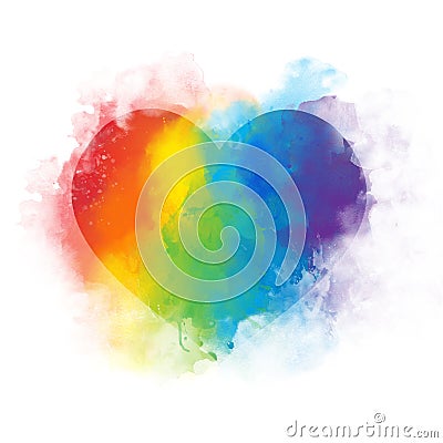 Watercolor art rainbow heart - isolated Stock Photo