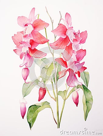 Watercolor Art of Telopea Speciosissima on White Backdrop AI Generated Cartoon Illustration