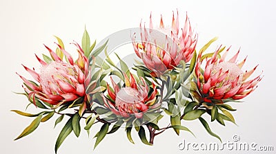 Watercolor Art of Telopea Speciosissima on White Backdrop AI Generated Cartoon Illustration