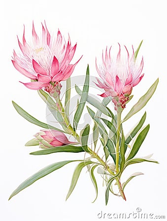 Watercolor Art of Telopea Speciosissima on White Backdrop AI Generated Cartoon Illustration