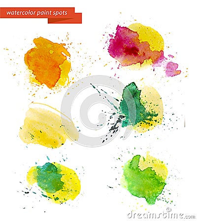 Watercolor artistic abstract paint drops collection isolated on white background. Stock Photo