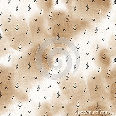 Watercolor artistic music background - seamless pattern with notes Stock Photo