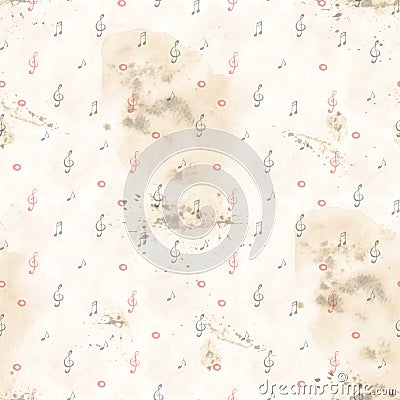 Watercolor artistic music background - seamless pattern with notes Stock Photo