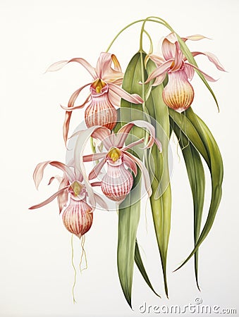 Watercolor Artwork of Bulbophyllum Medusae on White Background AI Generated Cartoon Illustration