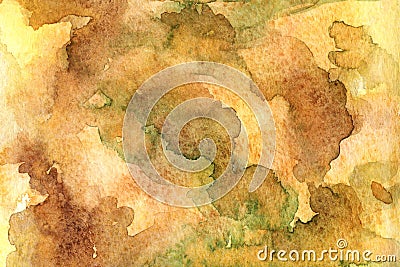 Watercolor autumn abstract background with brown, green and orange colors Stock Photo