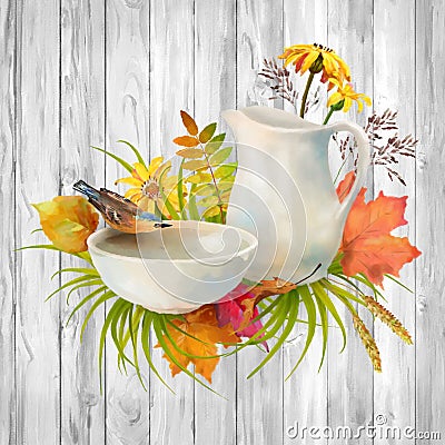 Watercolor Autumn Composition Stock Photo