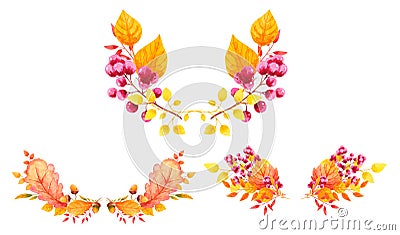 Watercolor autumn frames Fall invitation frames Leaves and berries Stock Photo