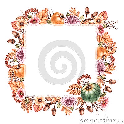 Watercolor Autumn frames on a white background Stock Photo