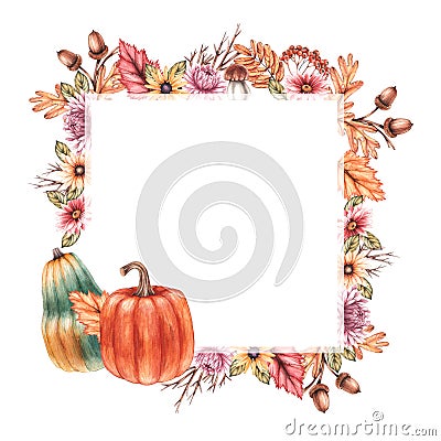 Watercolor Autumn frames on a white background Stock Photo