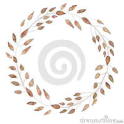 Watercolor autumn leaves wreath hand painted white background harvest plant Stock Photo