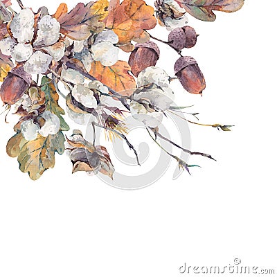 Watercolor autumn vintage bouquet Cartoon Illustration