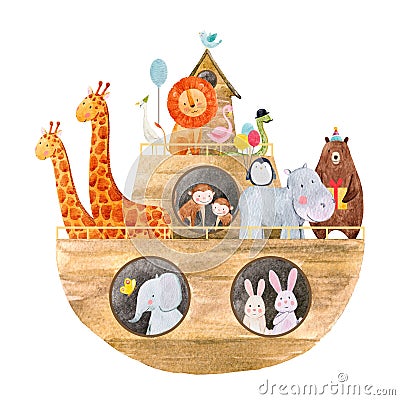 Watercolor baby Noah s Ark Cartoon Illustration