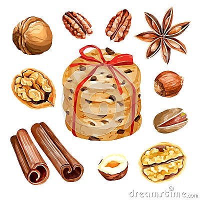 Watercolor backery sweets collection. hand drawn objects Vector Illustration