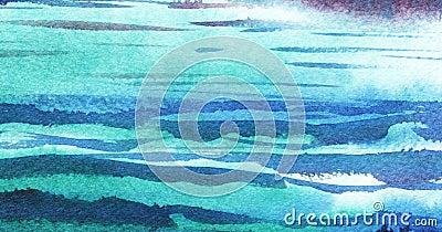 Watercolor background. Abstract Sea surface. Hand drawn on textured paper illustration Cartoon Illustration