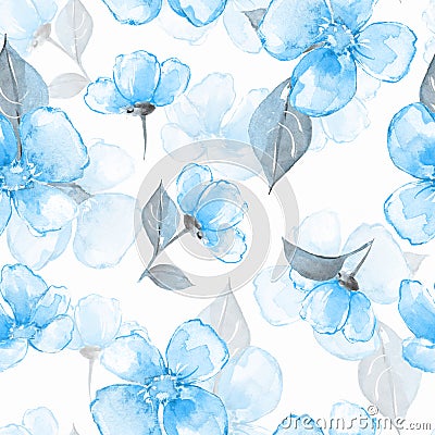 Watercolor background with blue flowers Stock Photo