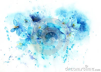 Watercolor background of blue flowers Stock Photo