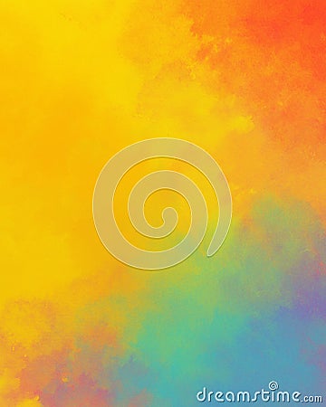 Watercolor background in colorful yellow blue red and orange colors, rainbow color background design with bright abstract color sp Stock Photo