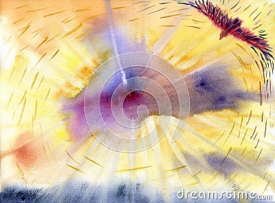 Watercolor background. Eagle soaring high in the sky Stock Photo