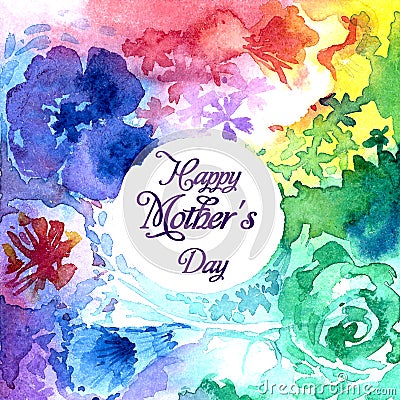 Happy Mother`s Day lettering on a watercolor background. Stock Photo