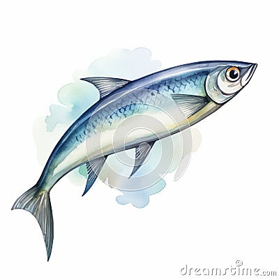 Watercolor Sardine Clipart: Alchemical Symbolism And Realistic Animal Portraits Cartoon Illustration