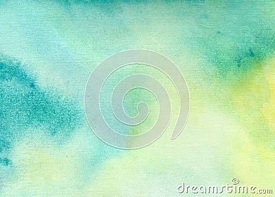 Watercolor background in green, yellow and blue colors. Raster abstract illustration. Hand drawn gradient painting. Cartoon Illustration